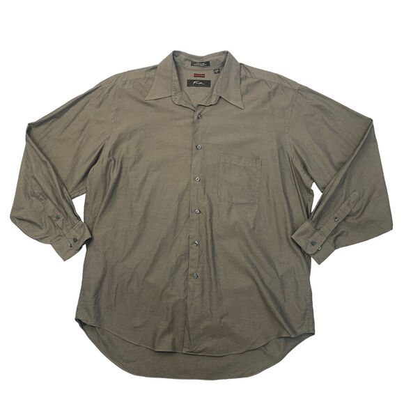 Fubu Shirt Mens XL Extra Large Otter Brown Button Up Cotton Long Sleeve Pocket - Picture 1 of 9